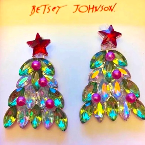 New BETSEY JOHNSON Christmas Tree Post Earrings - Picture 7 of 17
